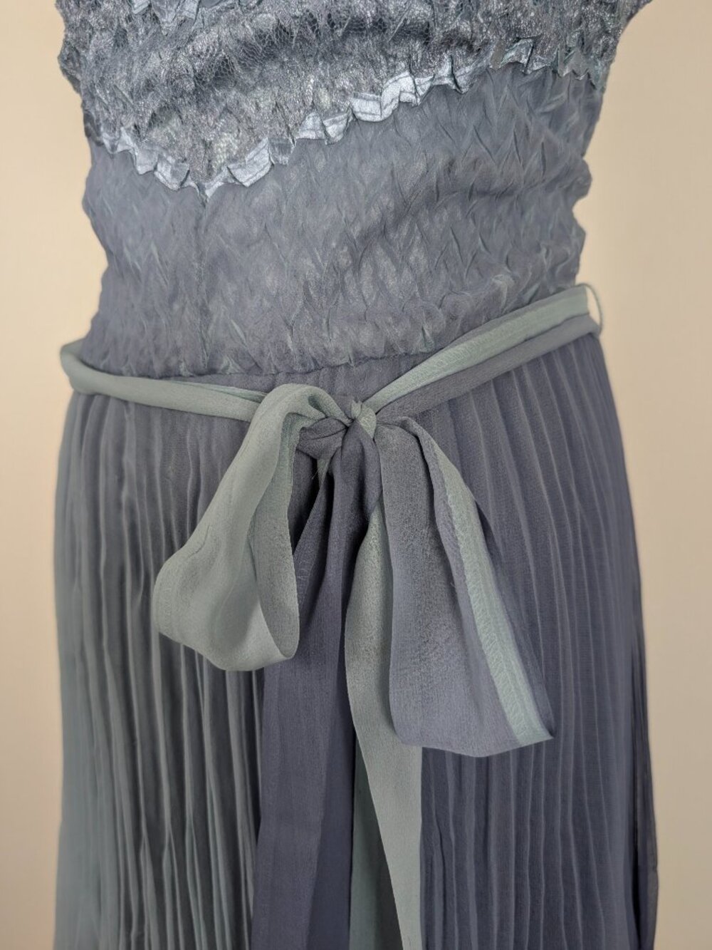 Komarov Asymmetrical Silk Midi Dress Size Large Pastel Blue Formal Sheer - Picture 13 of 16